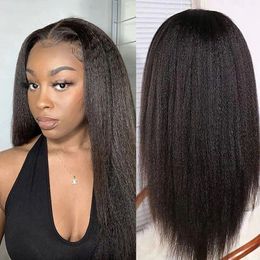 Synthetic Wigs Lace Front Wigs Kinky Straight Human Hair Wig HD Transparent Yaki Straight Lace Frontal Human Hair Wigs for Woman Human Hair 230901