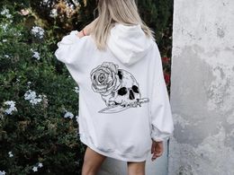 Women's Hoodies Colored Rose Skull Gpthic Hoodie Women Hoody Sweatshirts Pullovers Fashion Graphic Pure Cotton Streetwear Top Jumper Fit