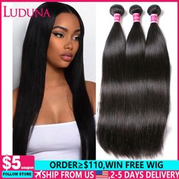 Lace Wigs Luduna Straight Bundles Human Hair Brazilian Human Hair Bundles Remy 1/3/4 Bundle Deal Weave Double Weft Hair Weaving 230901