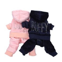 Dog Apparel Dog Cat Velvet Coat et Dress Rhinestones Design Cat Puppy Fleece Hoodie Jumpsuit Winter Warm Clothing Outfit x0904