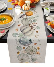 Table Runner Taplak Meja Makan Linen Burung Maple Labu Musim Gugur Dekorasi Negara Dapat Dicuci untuk Natal 230904