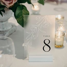 Other Event Party Supplies Modern Frosted Acrylic Table Numbers with Floral Details Luxury Wedding Decor Stands Decoration 230901