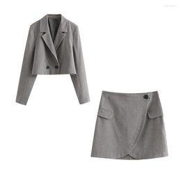 Work Dresses XIKOM 2023 Women Solid Two-Piece Set TurnDown Collar Single Button Suit Coat Female Vintage Short Skirt Office Lady