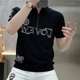 Men's Polos Fashion Loose Spliced Zipper Printed Polo Shirts Clothing 2023 Summer Oversized Casual Pullovers Allmatch Tee Shirt 230901