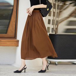 Skirts -Fashion Womens Summer High Waist Elastic A-Line 2023 Korean Style Full Long Mother Swing Chiffon Midi Skirt