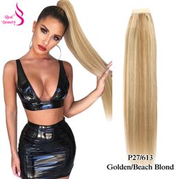 Lace Wigs Real Beauty tail Human Hair Wrap Around Clip in Hair Brazilian RemyThick Straight tail Hairpiece 30cm to 75cm 230901