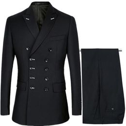 Men's Suits & Blazers Men Slim Fit Fashion Business Casual Double Breasted Jacket Coat Trousers Wedding Groom Party Skinny 2 3342