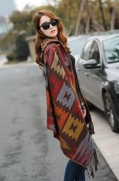 Scarves Bohemian Cape Poncho Shawl Scarf Tribal Fringe Hoodies Jacket Ethnic Warm Cardigans For Women wool blankets cape shawl 230904