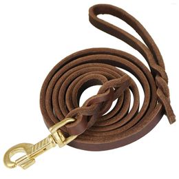 Dog Collars Training Puppy Soft Braided With Carabiner Portable Pet Supplies Leash Cowhide Leather Handle Walking Small Medium Large