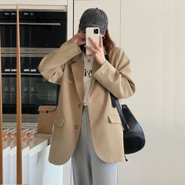 Womens Blazers Spring Linen Light Brown Long Sleeve Leisure Suit Coat
