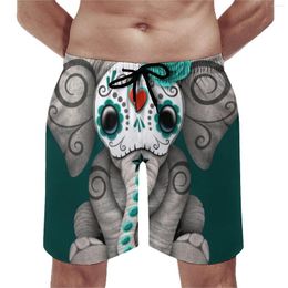 Men's Shorts Sugar Skull Baby Elephant Board Summer Day Of The Dead Running Beach Short Pants Man Quick Drying Funny Swim Trunks