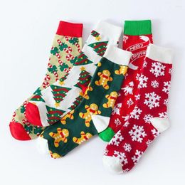 Women Socks Sweet Christmas Tree Cotton Hosiery Breathable Snowflake Korean Style Mid-Tube