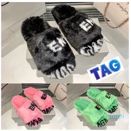 Casual Shoes Furry Slippers Allover Slide Flat Comfort Slipper indoor Warm fur sandal fluffy fuzzy plush slides comfortable winter woman shoes White Bla