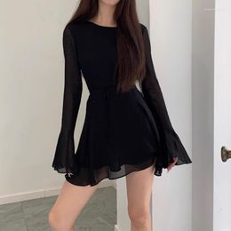 Casual Dresses Black Y2k Mini Dress Women Elegant Slim Sexy Even Party Office Lady Backless Korean Fashion 2023 Autumn Chic