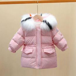 Down Coat Baby Girls Thicken Hooded Outerwear Winter Jacket Toddler Kids Cotton-Padded Children Clothes 2-3 Years E453