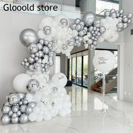 Other Event Party Supplies 103pcs White Silver Metallic 4D Baby Shower Balloon Arch Kit Wedding 30 Birthday Boys Girl Bachlorette Decoration 230904