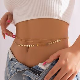 Navel Bell Button Rings Bohemian Beach Style Sexy Sequin Waist Belly Chain Summer Bikini Minimalist Multilayer Body Jewellery Y2K Accessories 230901