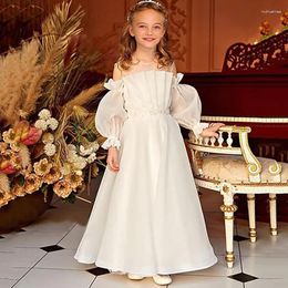 Girl Dresses White Simple Flower For Weddings 2023 Formal Princess Puff Sleeves Kids Birthday Party Beauty Pageant Ball Gowns