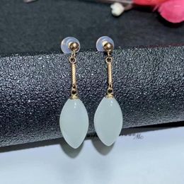 Stud Earrings SHILOVEM 18k Yellow Gold Natural White Jasper Classic Fine Jewellery Women Wedding Wholesale Gift Myme0815992hby