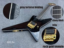 Electric Guitar Alder Body Maple Neck Thru Ebony Fingerboard No Inlay Grey Tortoise Binding Single Bridge Pickup Gold Parts Rock