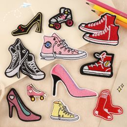 Notion Iron on Patches Red Canvas Shoe Embroidered Patches Badge Various Shoes Shape Decorative Patch Applique for Clothing Jackets Backpacks Hat