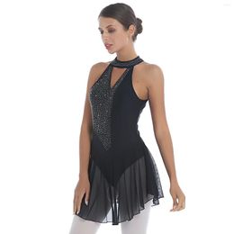 Stage Wear Adult Ballet Leotard Dress Dance Practise Women Backless Rhinestone Figure Skating Skirted Gymnastics Dresses