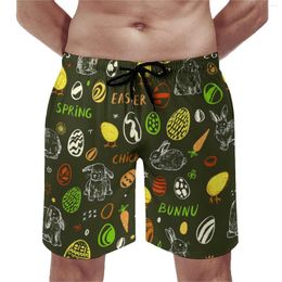 Men's Shorts Colorful Easter Gym Summer Chick Eggs Print Sports Surf Beach Short Pants Comfortable Fashion Plus Size Swim Trunks