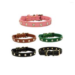 Dog Collars Leather Pet Collar Hand Sewing Pattern Colourful With Diamonds