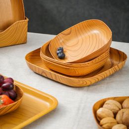 Dishes Plates Wood Plastic Square Plate Snack Tray Cake Fruit Sushi Breakfast Dried Dish Bone Spitting Tableware Serving 230901