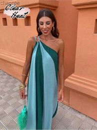 Basic Casual Dresses Women One Shoulder Patchwork Maxi Dress Backless Sleeveless Slim Fit Robes 2023 Summer Fashion Female Vacation Party Vestidos LST230904