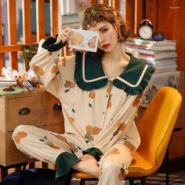 Women's Sleepwear SOUGEN Autumn Winter Pyjamas Women Ruffle Cute Set Girl Large Size Homewear Night Suit Long Sleeve Pyjamas