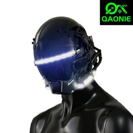 Party Masks Cyberpunk Mask Cosplay For Adults Mechanical Style Science Fiction White LED Light Strip Cool Technology Helmet Ghostface Mask 230904