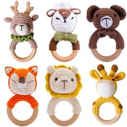 Rattles Mobiles 1PC Baby Ratter Toys Wooden Teether Crochet Animals A Free Rattle Toy born Amigurumi Gifts For 230901