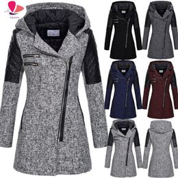 Women's Trench Coats Fashion Long Sleeve Hooded Coat 2023 Autumn Black Zipper 5XL Velvet Women Overcoat Clothes