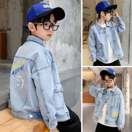 Jackets Boy Blue Denim Jacket Streetwear Spring Autumn Children Casual Long Sleeves Top Turn Down Collar Loose Coat Jaquet Jeans XMP131 230904