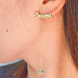 Hoop Huggie Custom 12 Birthstone Long Tassel Earring Personalize Stainless Steel Name Drop Earring For Women Birthday Jewelry Gifts 230901