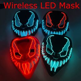 Party Masks Wireless Halloween Scary Luminous Mask Cosplay Film Superhero LED Face Light Up Purge Glow Supplies 230901