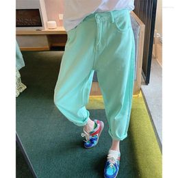 Women's Pants Casual Wild Autumn Loose High Waist Mint Green Wide Leg Women Mujer Pantalones Vintage Streetwear Jeans Pocket Harem