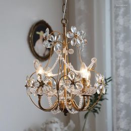 Pendant Lamps American Retro French Pastoral Crystal Chandelier Bedroom Restaurant Home B&B Light Luxury Antique