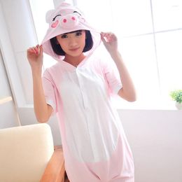 Women's Sleepwear Summer Cotton Adult Animal Pyjamas Cartoon Pig Pijama Anime Women Men Short Sleeve Onesie Hooded Clothes