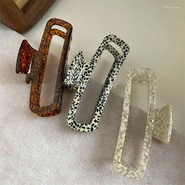 Hair Clips French Chic Beige Rectangle Geometric Marble Textured Acrylic Claw For Women Girls Hairwear Accessories Gifts