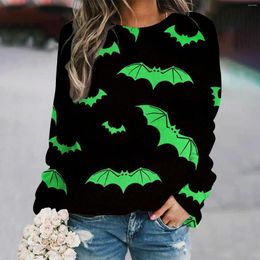 Women's Hoodies Halloween Graphic For Women Bat Print Tee Tops Round Neck Long Sleeve Sweatshirt Female Casual Trendy Jumper
