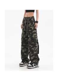 Women s Pants s Harajuku Camo Cargo Jeans Drawstring 90s Baggy Camouflage High Waist Wide Leg Classical Denim Trousers Casual Streetwear 230901