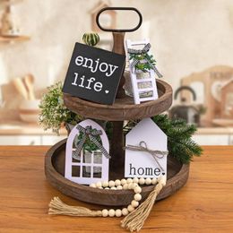 Decorative Figurines 1Set Wooden Tiered Tray Decor Summer Mini Rustic Home Decorations Crafts Desktop Ornaments For Holiday Party Decoration