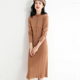 Casual Dresses 2023 Autumn Women Elegant Fashion Designer O-Neck Clothes With Long Sleeve Wool Blend Knitted Pullover Causal Style