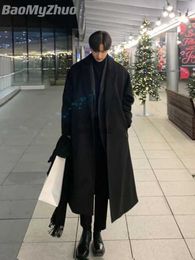 Women's Wool Blends 2023 Autumn Winter Extra Long Wool Trench Coat Brand Men Cashmere Loose Casual Single-Breasted Overcoat Male Fashion Black Coats HKD230904