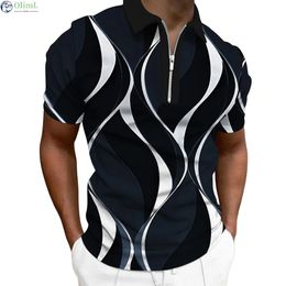 Men's Polos Men'S Zip Polo Lapel Shirt Golf Shirts Graphic Prints Geometry Linear Turndown Short Sleeves Zipper Clothing Tops Designer 230901