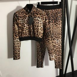 Cheetah Women's Two Piece Pants Tracksuits Yoga Suits Leopard Print Long Sleeves Short Jacket Waist Slim Leggings Sport Suit221i