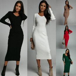 Women's Casual Dresses 2023 Autumn and Winter New Women's Dress Solid Colour Long Sleeve Slim Fit Sexy Women's Dress