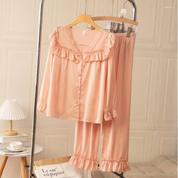 Womens Sleepwear Pink Pyjamas Pour Femme Women Satin with Buttons Lace Pyjamas Sexy Home Clothes Summer Lingerie